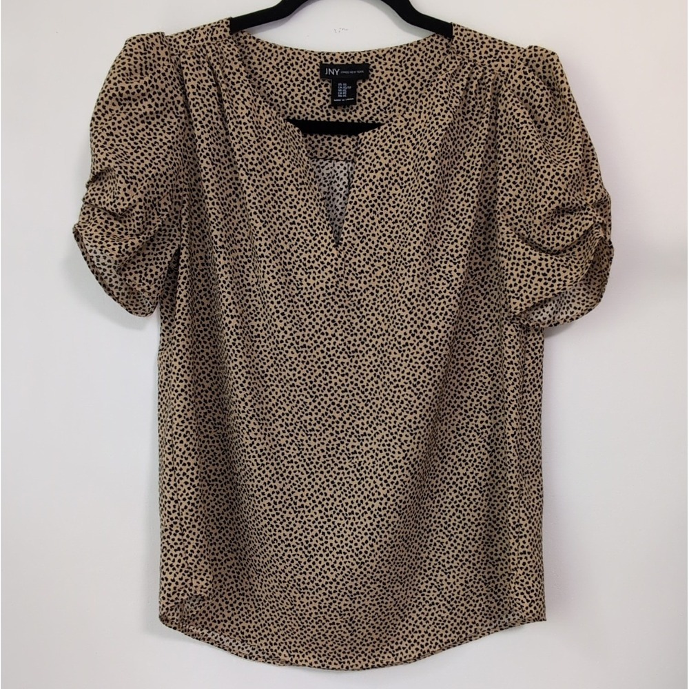 Jones New York Animal Print Puff Sleeve V-Neck Blouse XS - Picture 2 of 15